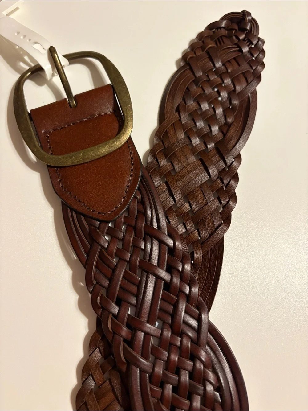 SONOMA womens Braided Leather Belt in Dark Brown with Brass Buckle nwt Sz Large